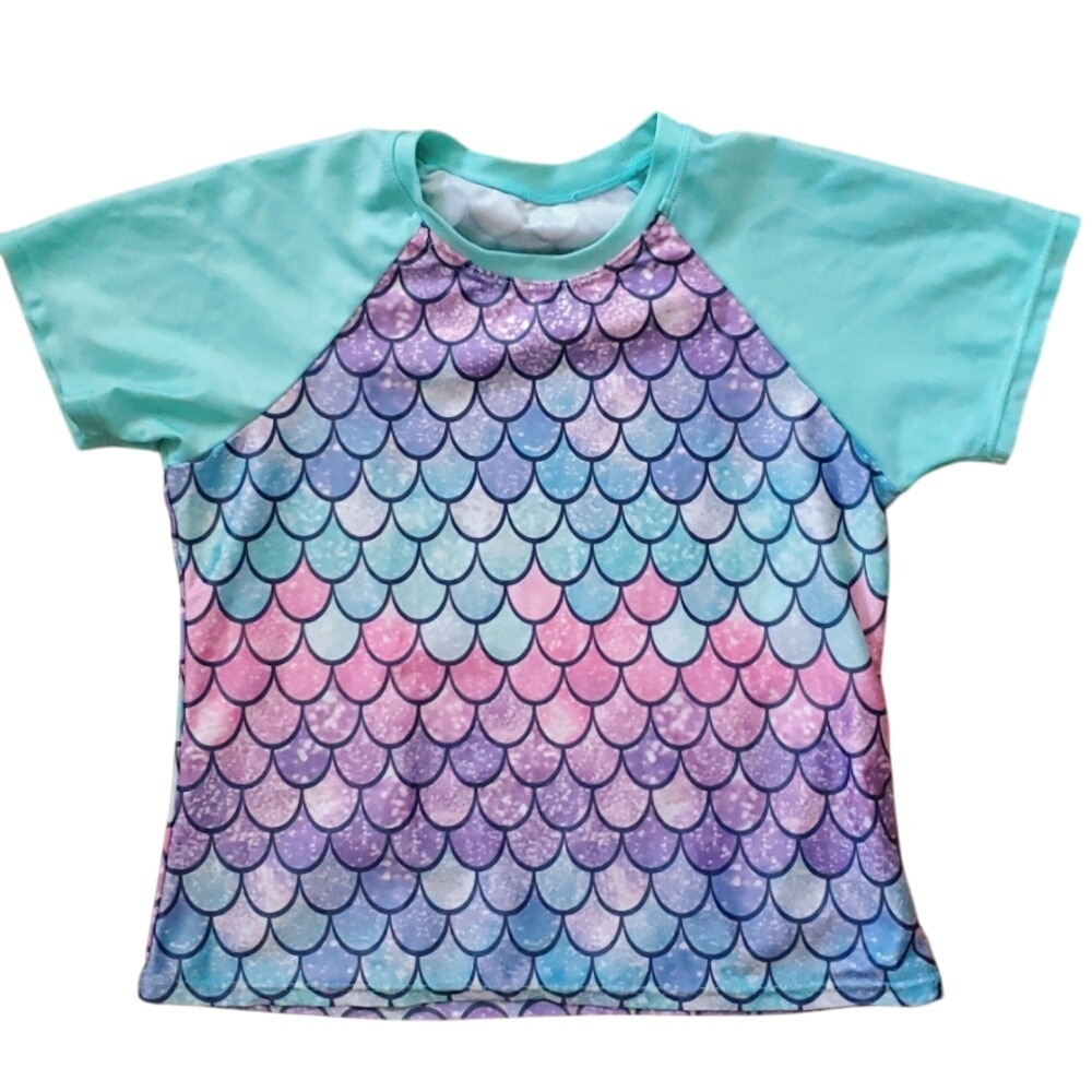 Mermaid Short Sleeve Rashguard Swim Shirt Girls Size 10-12 Plus